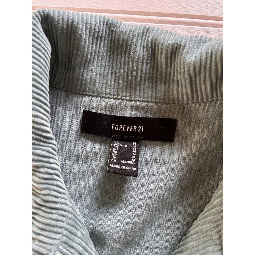 Forever 21 Teal Green Corduroy Jacket Womens Medium Cropped Zip Up Utility Boho - Picture 8 of 11